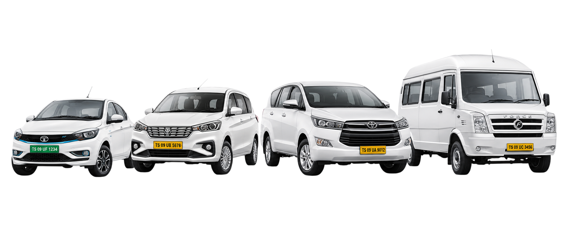 A modern, clean luxury multi-utility travel vehicle parked cleanly on a street in Hyderabad, representing Jesvin Travels premium tour fleet.