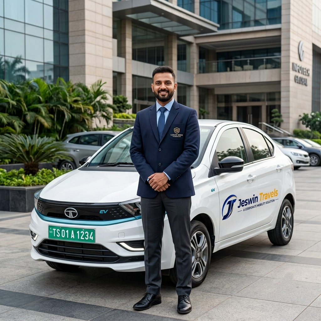 The official brand emblem of Jesvin Travels, a highly trusted car rental and local taxi operator providing 24/7 travel solutions in Hyderabad.