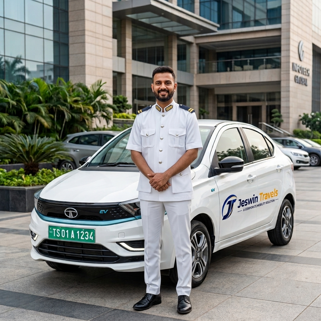The official brand emblem of Jesvin Travels, a highly trusted car rental and local taxi operator providing 24/7 travel solutions in Hyderabad.